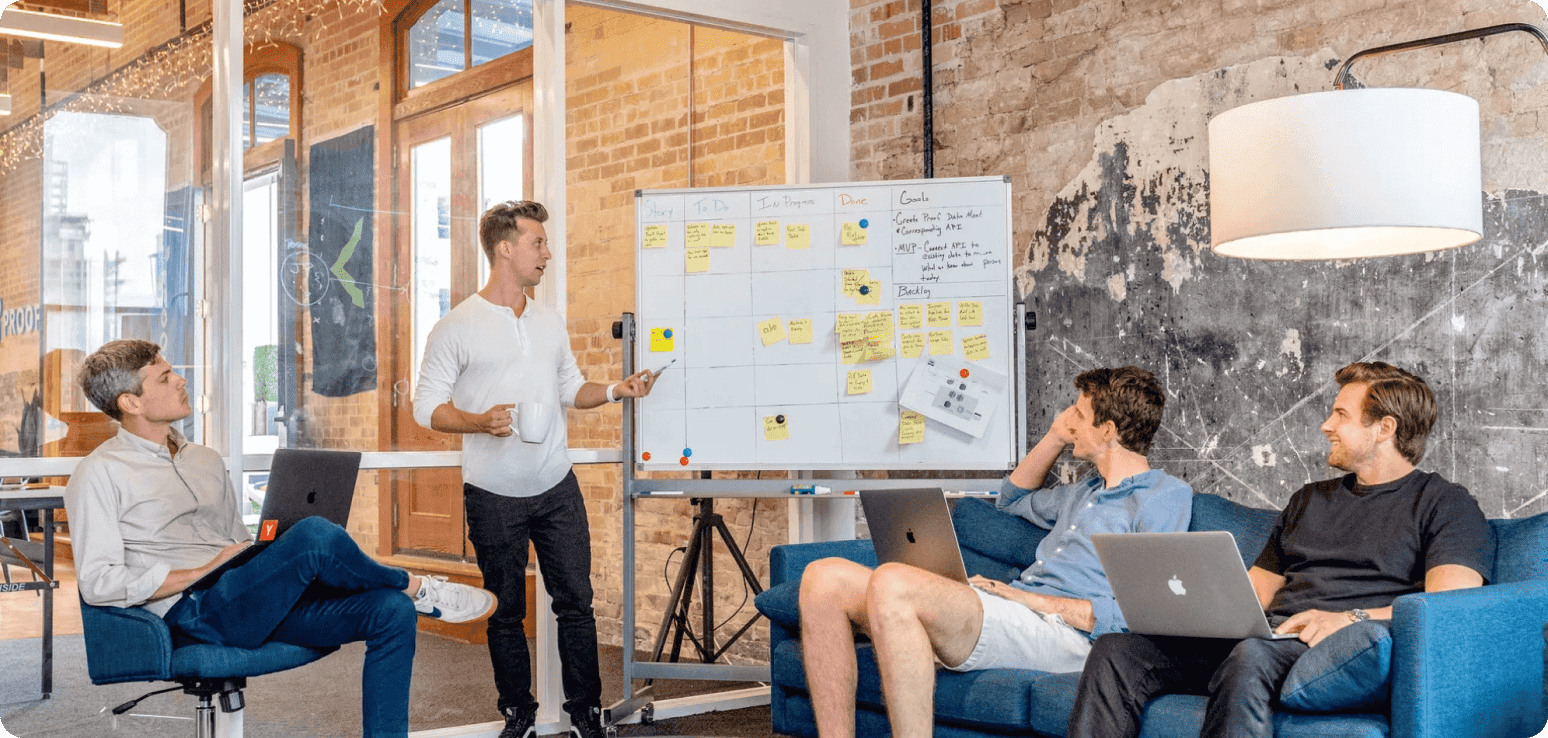 image-5-1png | Path Social Image of an office brainstorm on a whiteboard with overlay: PathSocial AI targeting will help you gain more followers faster.