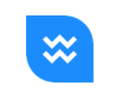 un logotipo azul y blanco